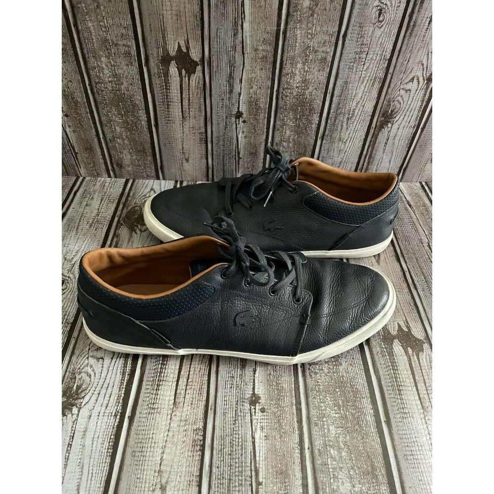 Lacoste Bayliss Leather Lace Up Casual Sneakers Shoes Navy Blue Men's Size 10.5